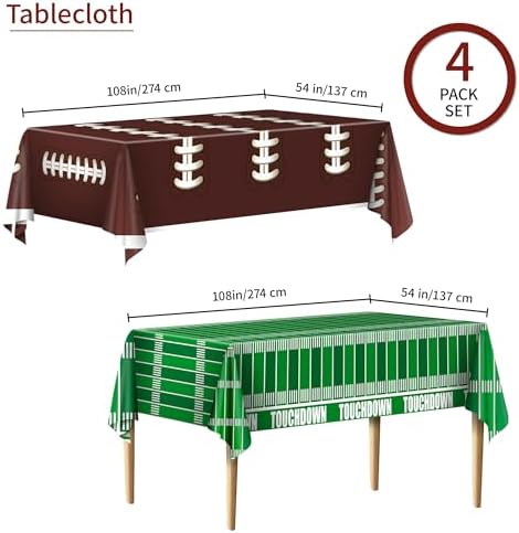 TATAUP Football Party Decorations Tablecloth 54x108 Inch 4 Pack