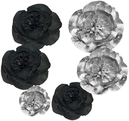 IGUO Silver Black Paper Flowers 3D Decor 6PCS