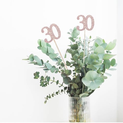 10-Pack Double Sided Glitter Rose Gold 30th Birthday Centerpiece Sticks
