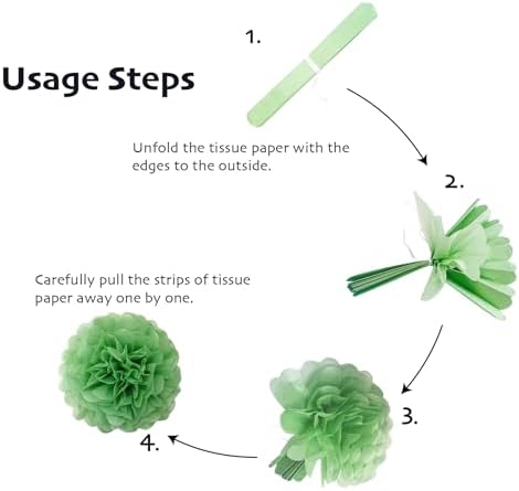 Kuailaihai 15pcs Sage Green Paper Pom Poms Decor Set