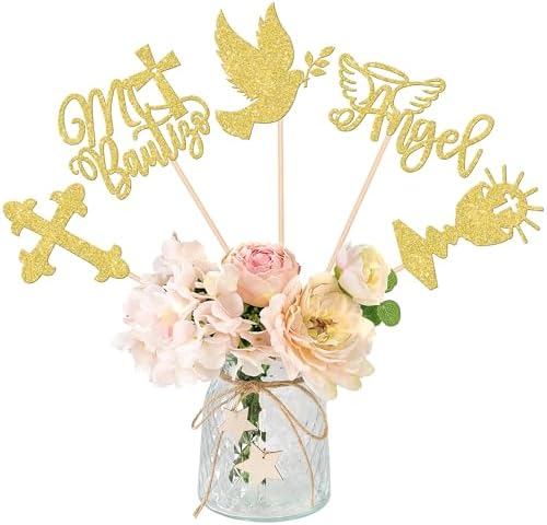 15PCS Gold Glitter Centerpiece Sticks for Baptism Party Decorations