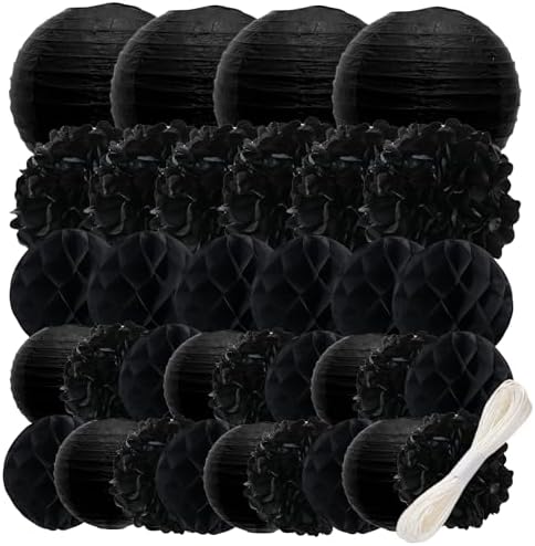 Wolhowltd Black Paper Decoration Set - 34 Pcs for Events