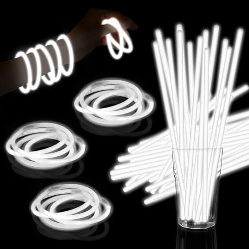 60 Pack 8 White Glow Sticks with 60 Connectors