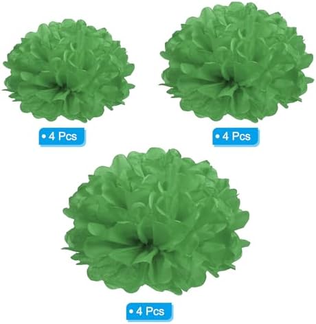 PATIKIL 4 6 8 Inch Green Tissue Pom Poms Flowers 12 Pack