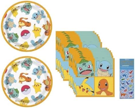 Pokemon Birthday Party Supplies Bundle 16 Plates 16 Napkins Dinosaur Sticker Sheet