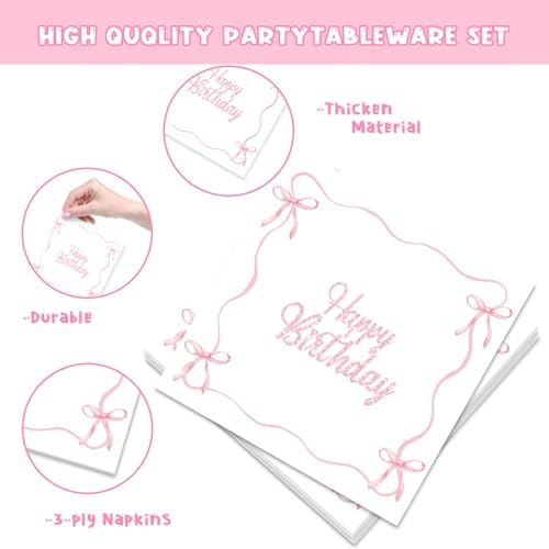 Pink Bow Birthday Party Tableware Set 96Pcs