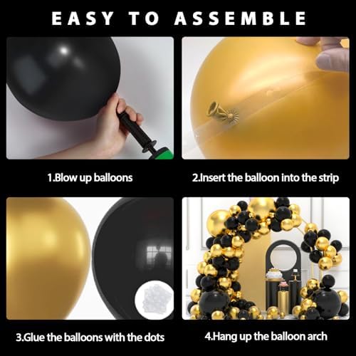 Black and Gold Balloons Garland Arch Kit 134pcs