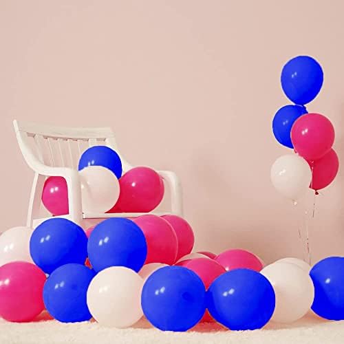 100pcs Royal Blue and White 12 Inch Latex Balloons with Ribbon