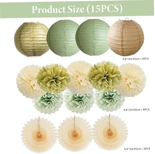 Comebachome 15PCS Paper Pom Poms Set Green Gold Tissue Decorations