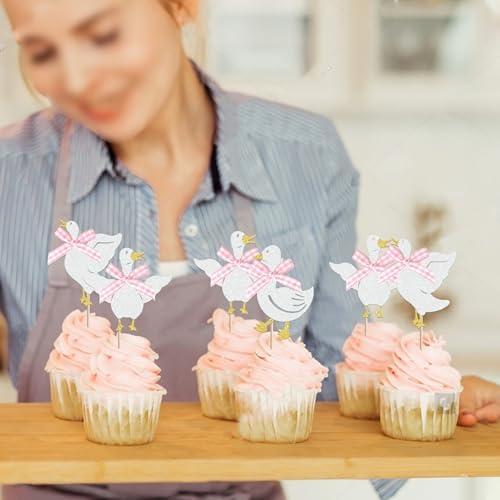 24 PCS Pink Bow Silly Goose Cupcake Toppers
