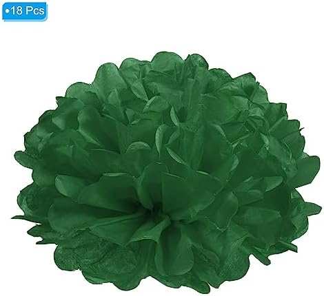 PATIKIL 10 Inch Dark Green Tissue Pom Poms Flowers 18 Pack