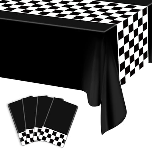 4 Pcs Racing Car Checkered Plastic Tablecloths for Birthday Parties