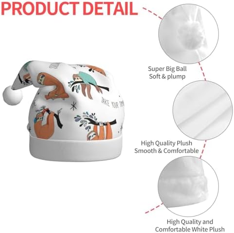 QinZheng Brown Sloth Print Santa Hat for Women