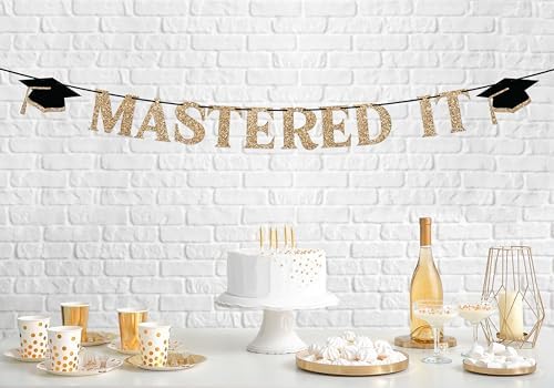 Gold Glitter Graduation Party Banner - Pre-Strung Garland 10ft Strand