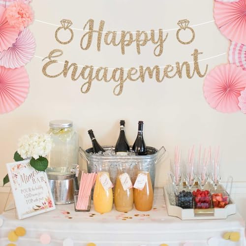 Pre-Strung Gold Glitter Engagement Banner - No DIY