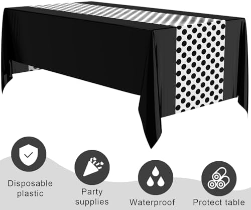 3 Pcs Black and White Polka Dot Tablecloths for Rectangular Tables