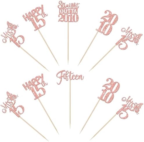 15 PCS Rose Gold 15th Birthday Centerpiece Sticks