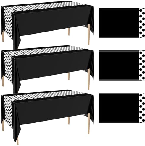 3 Pcs Black and White Polka Dot Tablecloths for Rectangular Tables