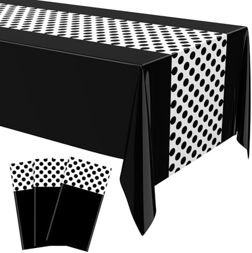 3 Pcs Black and White Polka Dot Tablecloths for Rectangular Tables
