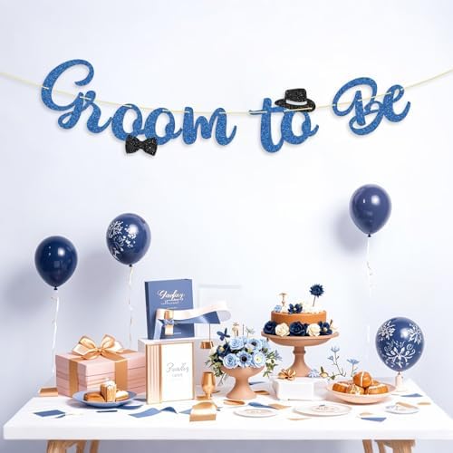 WeBenison Groom to Be Banner Blue Glitter