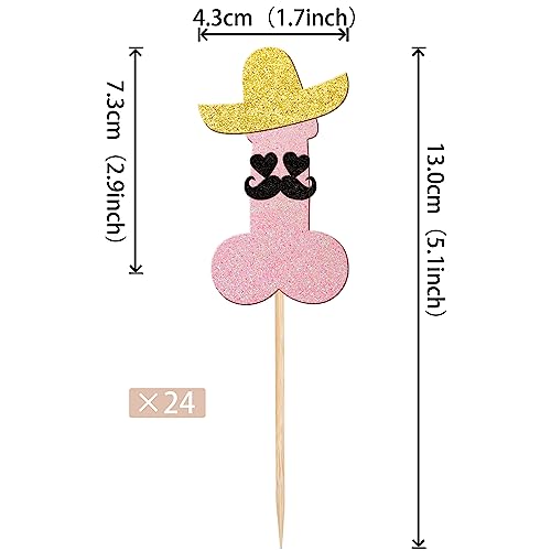 ZHUOWEISM 24pcs Pink Cupcake Toppers with Glitter Hats Beard
