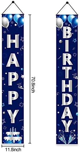 Turypaty Blue Silver Happy Birthday Door Banner Decorations