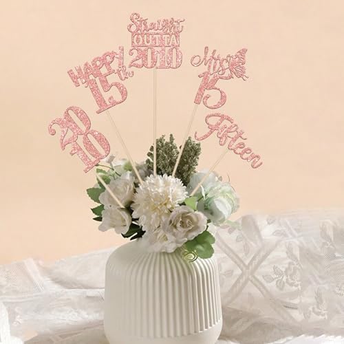 15 PCS Rose Gold 15th Birthday Centerpiece Sticks