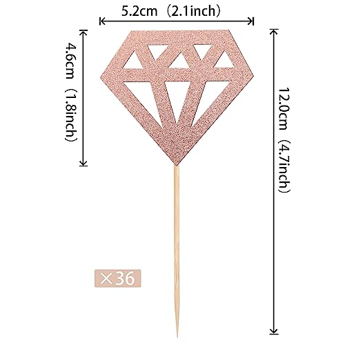 36 PCS Diamond Cupcake Toppers Rose Gold Glitter Cake Decorations
