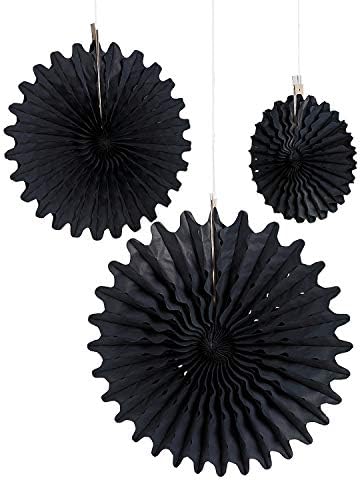 Black Tissue Hanging Fans - 12 Pieces Party Decor