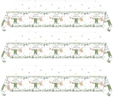 3PCS Waterproof Greenery Baby Shower Tablecloth for Gender Reveal Party