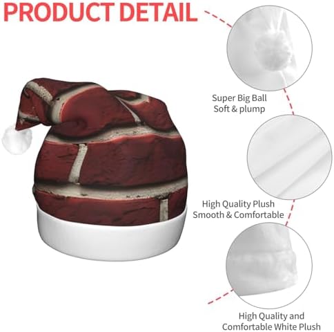 QINZHENG Brick Red Santa Hat with LED Lights for Adults Christmas Hat