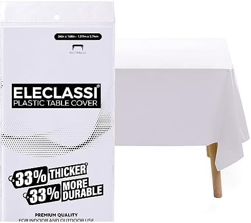 Eleclassi White 12 Pack Premium Disposable Plastic Tablecloths 54 x 108 Inches