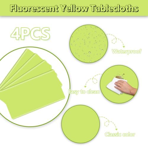 Neon Table Cloths 4 Pcs Yellow Glow in the Dark for Parties