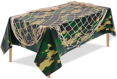 2 Pcs Camouflage Hunting Party Decorations Tablecloth and Fishing Net