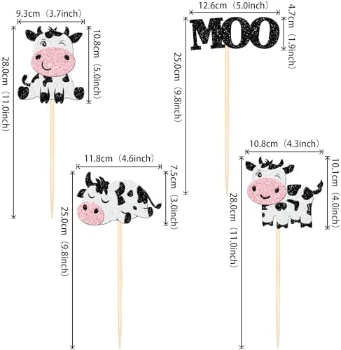 12PCS Double Sided Moo Cow Centerpiece Sticks