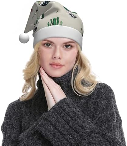 Personalized Santa Hat with Green Cactus Print