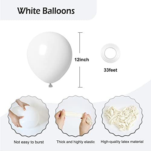 FOTIOMRG 12 Inch White Balloons 50 Pack with Ribbon