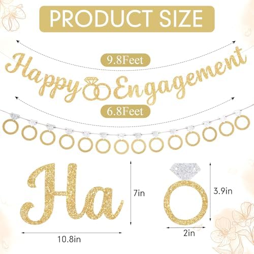 3 Pcs Glitter Gold Silver Engagement Party Banners