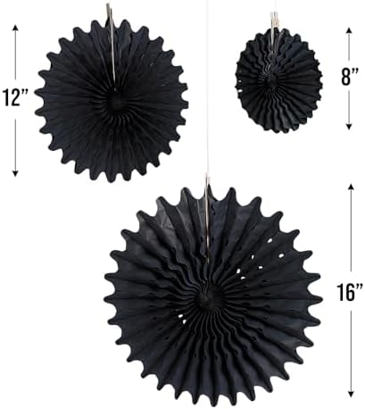 Black Tissue Hanging Fans - 12 Pieces Party Decor