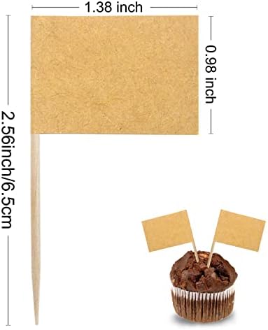 BLUE TOP 100 Pcs Blank Kraft Flag Toothpick Cupcake Toppers