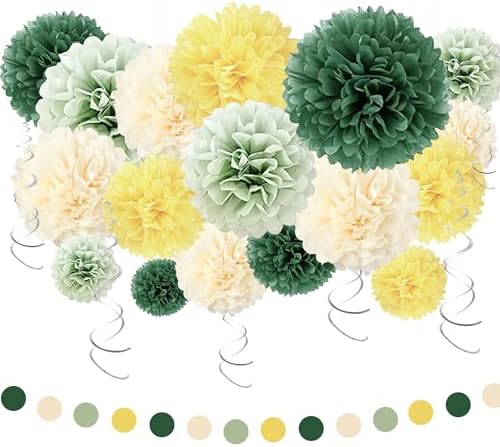 Sage Green Tissue Paper Pom Poms 23 Pcs Decorations