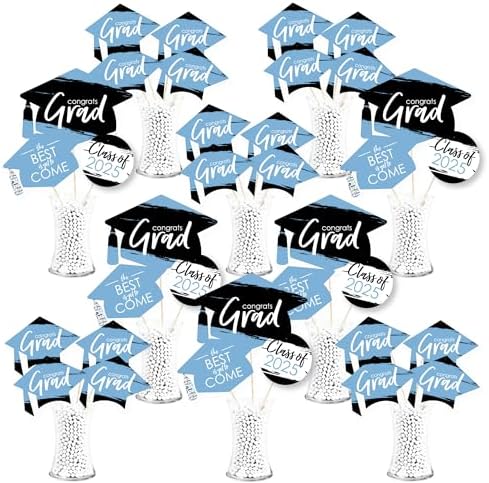 Big Dot of Happiness 2025 Light Blue Graduation Party Centerpiece Sticks - 35 Pieces