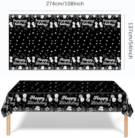 MRJ 3 Pack Silver and Black Star Birthday Tablecloths 54x108