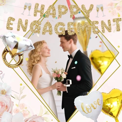 Champagne Gold Happy Engagement Banner Set