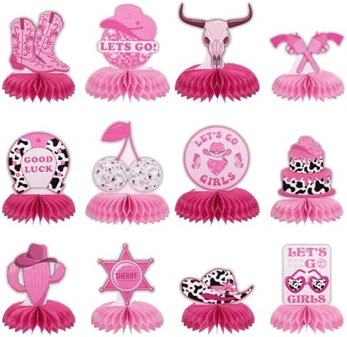 12PCS Pink Cowgirl Honeycomb Centerpieces
