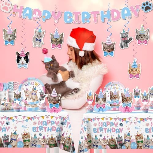 177pcs Cat Birthday Decorations Set for Kitten Girls Party