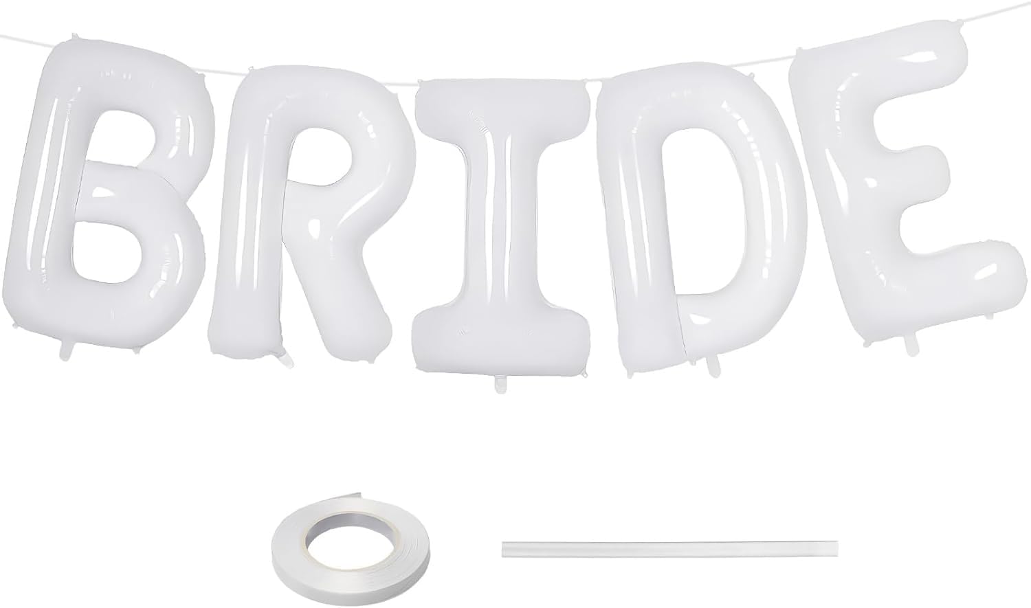 40 Inch White Bride Foil Balloons with Ribbon and Straw
