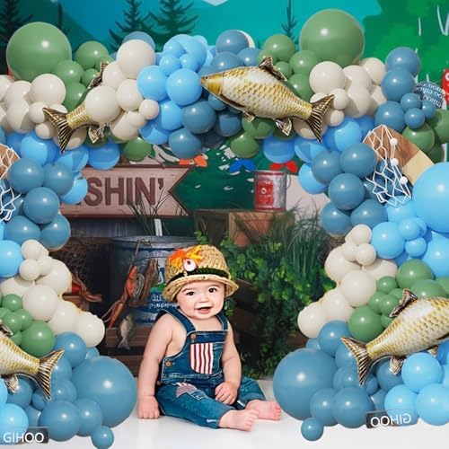 Fishing Birthday Decorations 145pcs Blue Balloon Garland Arch Kit