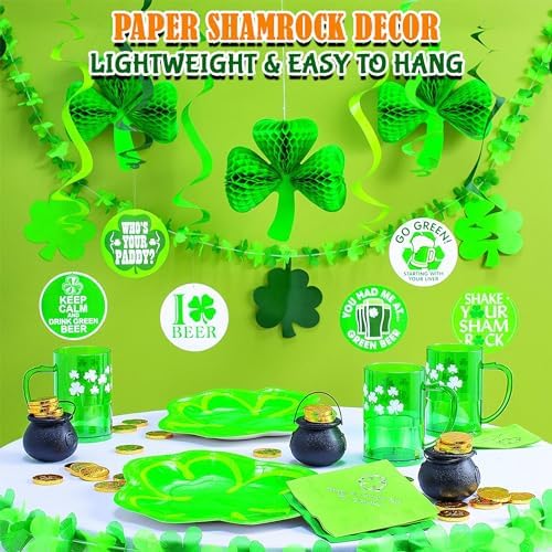 St Patricks Day Shamrock Tissue Hanging Decor Set of 3