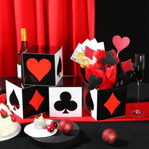 Zhanmai Casino Party Decorations Set 4 Poker Boxes with Extras